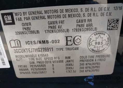 2017 Chevrolet Silverado 1500 High Country from USA, damaged, VIN 3GCUKTEJ7HG276911